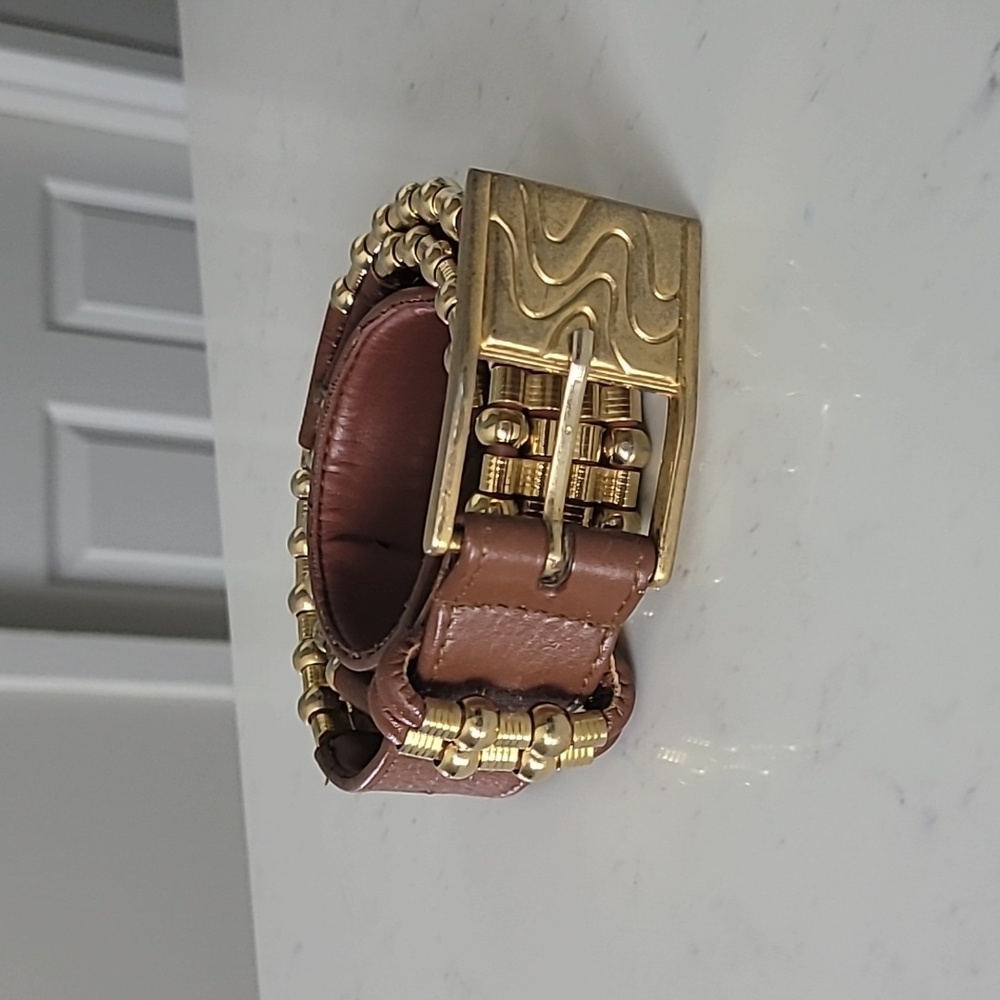 Vintage Gold Beaded Faux Leather Belt Steampunk Grunge Bohemian